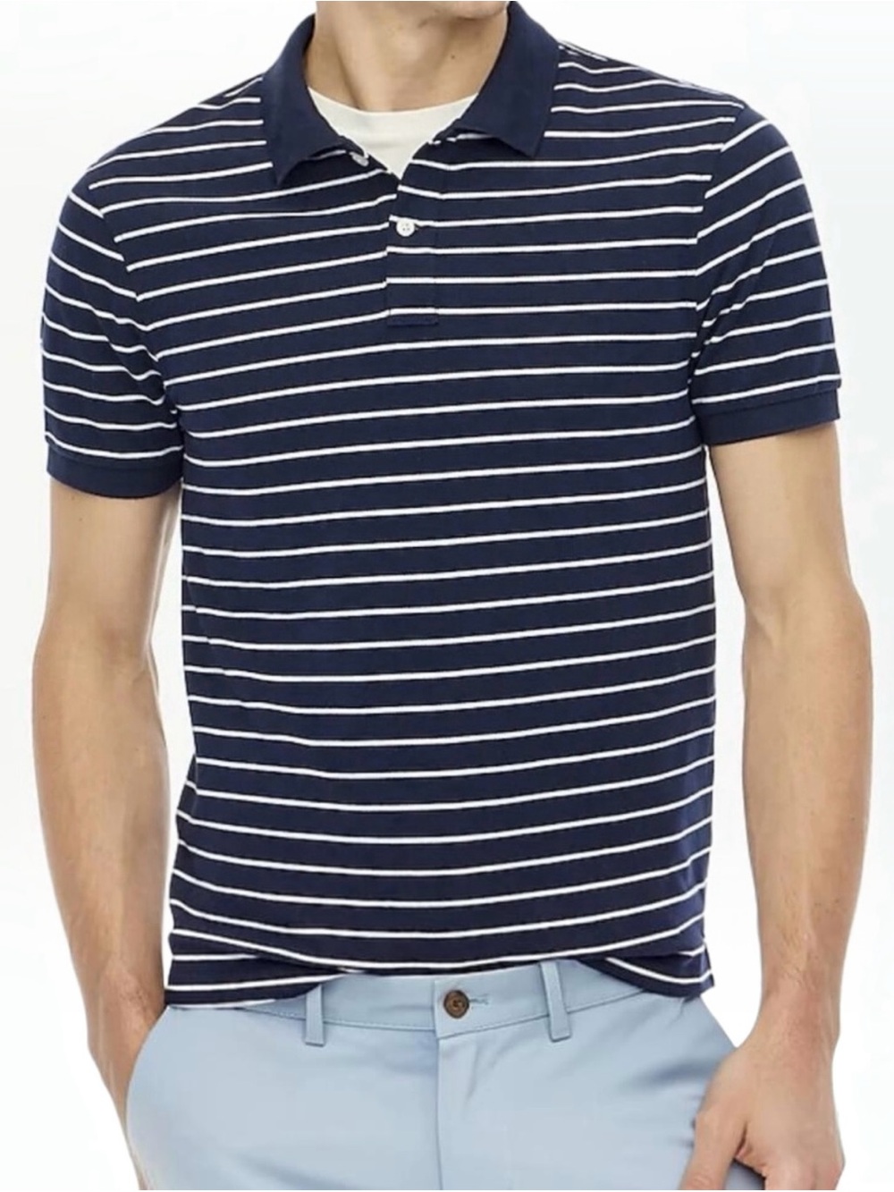 J. Crew Navy and White Striped Flex Pique Polo Shirt Size XL Untucked